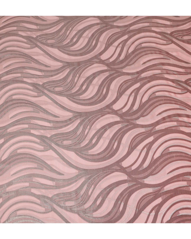 Blush Pink Abstract Wave Metallic Lurex Premium Pure French Silk Chiffon Fabric Shimmer Woven Designer Flowing Luxury Fashion Fabric 110 Cms Width France Origin-D28511 - Regal Fabrics