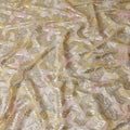 Mustard Gold Ribbon Floral Pure Silk Chiffon 140cm
