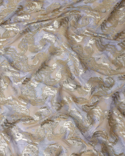 Golden Tan Lavender Floral Pure Silk Chiffon 140cm