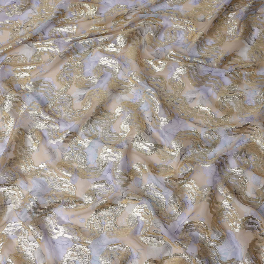 Golden Tan Lavender Floral Pure Silk Chiffon 140cm