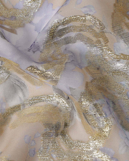 Golden Tan Lavender Floral Pure Silk Chiffon 140cm