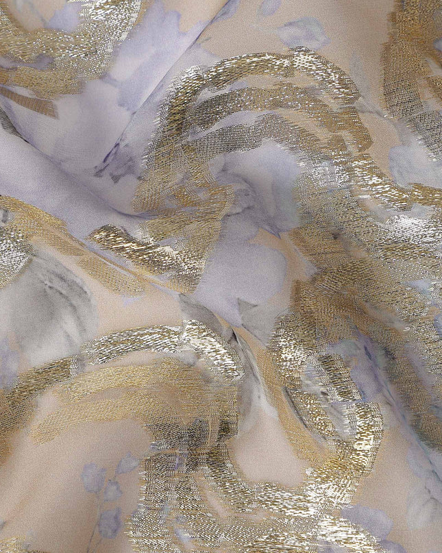 Golden Tan Lavender Floral Pure Silk Chiffon 140cm