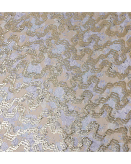 Golden Tan Lavender Floral Pure Silk Chiffon 140cm