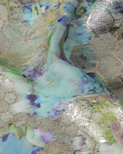 Meadow Green Multicolor Floral Pure Silk Chiffon 140cm