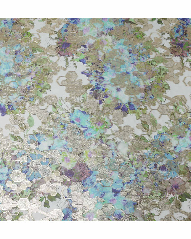 Meadow Green Multicolor Floral Pure Silk Chiffon 140cm