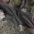Charcoal Black Jewel Floral Pure Silk Chiffon 140cm
