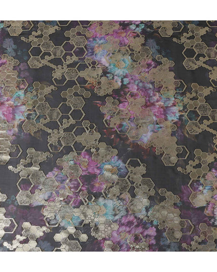 Charcoal Black Jewel Floral Pure Silk Chiffon 140cm
