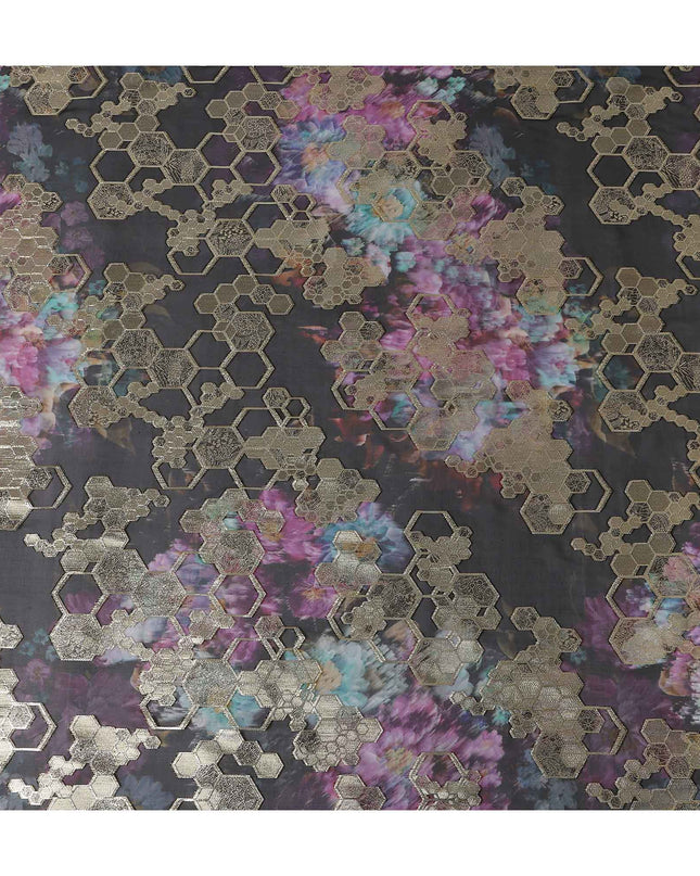 Charcoal Black Jewel Floral Pure Silk Chiffon 140cm