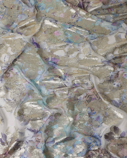 Ivory Beige Hex Floral Pure Silk Chiffon 140cm