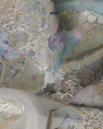 Ivory Beige Hex Floral Pure Silk Chiffon 140cm