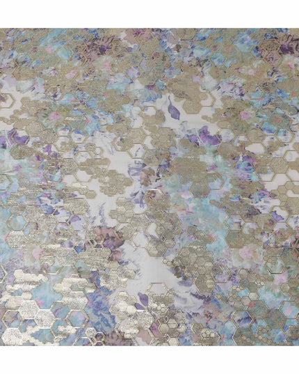 Ivory Beige Hex Floral Pure Silk Chiffon 140cm