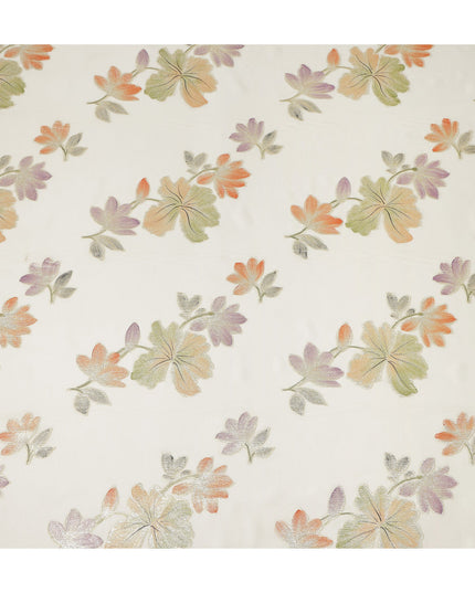 Ivory Floral Metallic Lurex Premium Pure Silk Chiffon Fabric 110 Cms Width South Korea-D28178 - Regal Fabrics