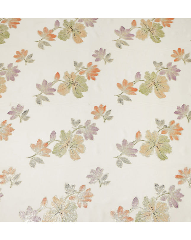 Ivory Floral Metallic Lurex Premium Pure Silk Chiffon Fabric 110 Cms Width South Korea-D28178