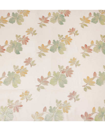 Beige Peach Floral Metallic Lurex Premium Pure Silk Chiffon Fabric 110 Cms Width South Korea-D28180 - Regal Fabrics