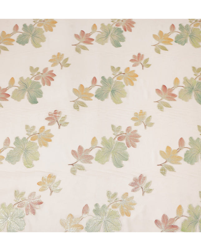 Beige Peach Floral Metallic Lurex Premium Pure Silk Chiffon Fabric 110 Cms Width South Korea-D28180