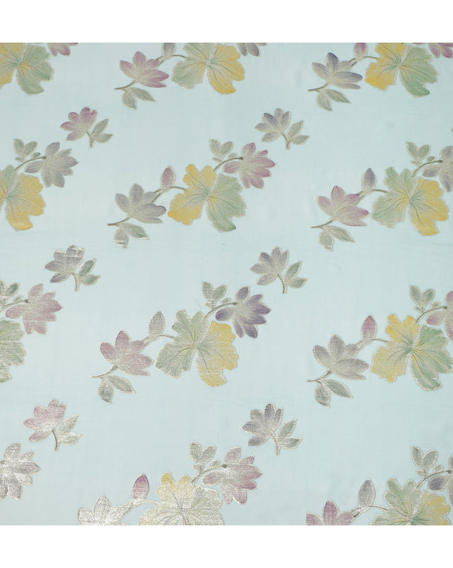 Mint Blue Floral Metallic Lurex Premium Pure Silk Chiffon Fabric 110 Cms Width South Korea-D28179