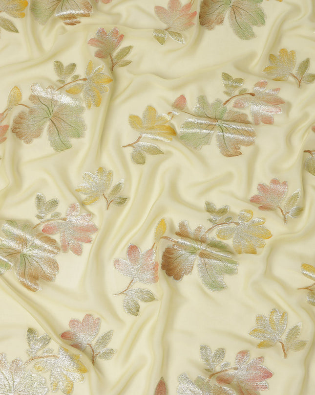 Pastel Yellow Floral Metallic Lurex Premium Pure Silk Chiffon Fabric 110 Cms Width South Korea-D28175