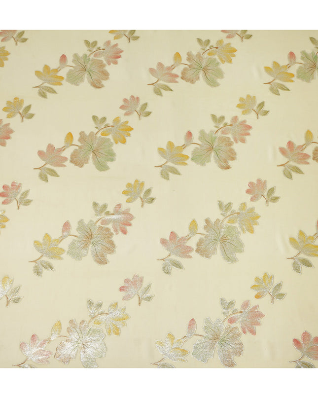 Pastel Yellow Floral Metallic Lurex Premium Pure Silk Chiffon Fabric 110 Cms Width South Korea-D28175
