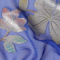 Royal Blue Floral Metallic Lurex Premium Pure Silk Chiffon Fabric 110 Cms Width South Korea-D28176 - Regal Fabrics