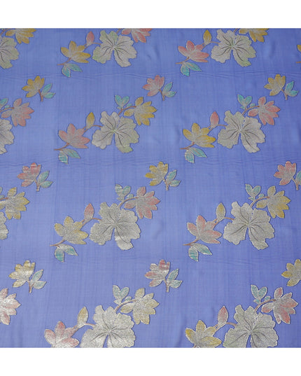 Royal Blue Floral Metallic Lurex Premium Pure Silk Chiffon Fabric 110 Cms Width South Korea-D28176 - Regal Fabrics