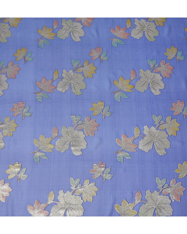 Royal Blue Floral Metallic Lurex Premium Pure Silk Chiffon Fabric 110 Cms Width South Korea-D28176