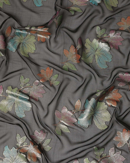 Black Floral Metallic Lurex Premium Pure Silk Chiffon Fabric 110 Cms Width South Korea-D28177 - Regal Fabrics