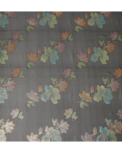 Black Floral Metallic Lurex Premium Pure Silk Chiffon Fabric 110 Cms Width South Korea-D28177 - Regal Fabrics