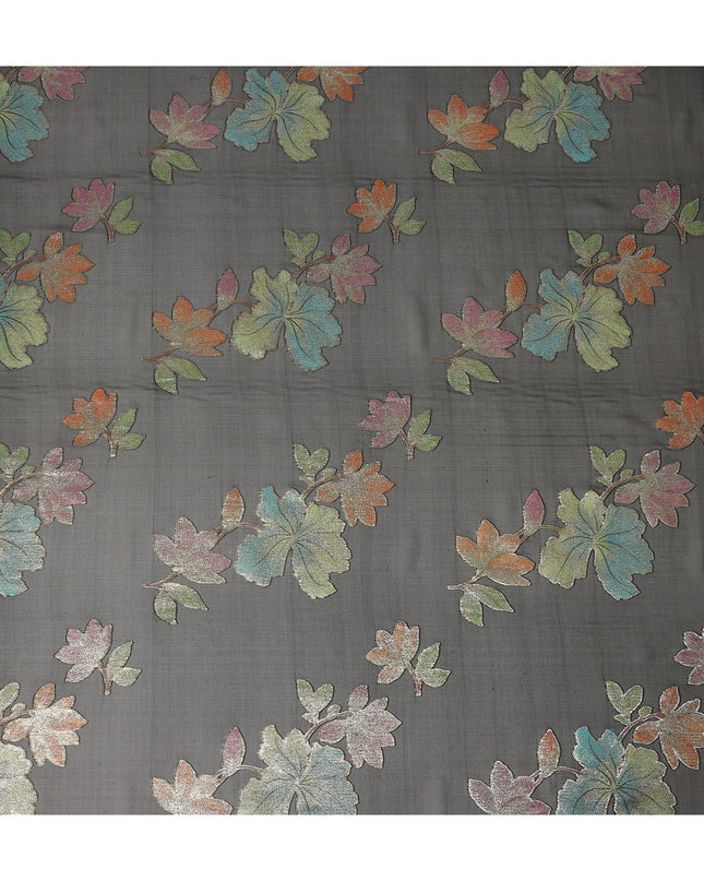 Black Floral Metallic Lurex Premium Pure Silk Chiffon Fabric 110 Cms Width South Korea-D28177