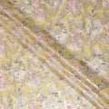 Butter Yellow Floral Metallic Pure Silk Crepe 140cm