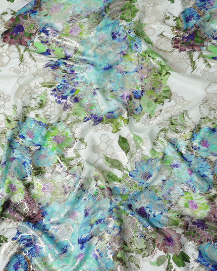 Vivid Jewel Tone Floral Pure Silk Crepe 140cm