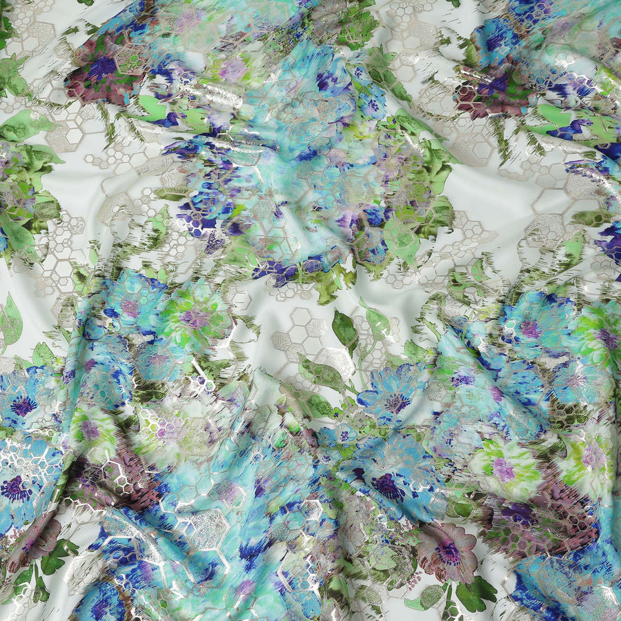 Vivid Jewel Tone Floral Pure Silk Crepe 140cm