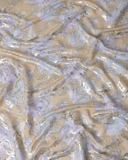 Aqua Teal Multicolor Floral Pure Silk Crepe 140cm