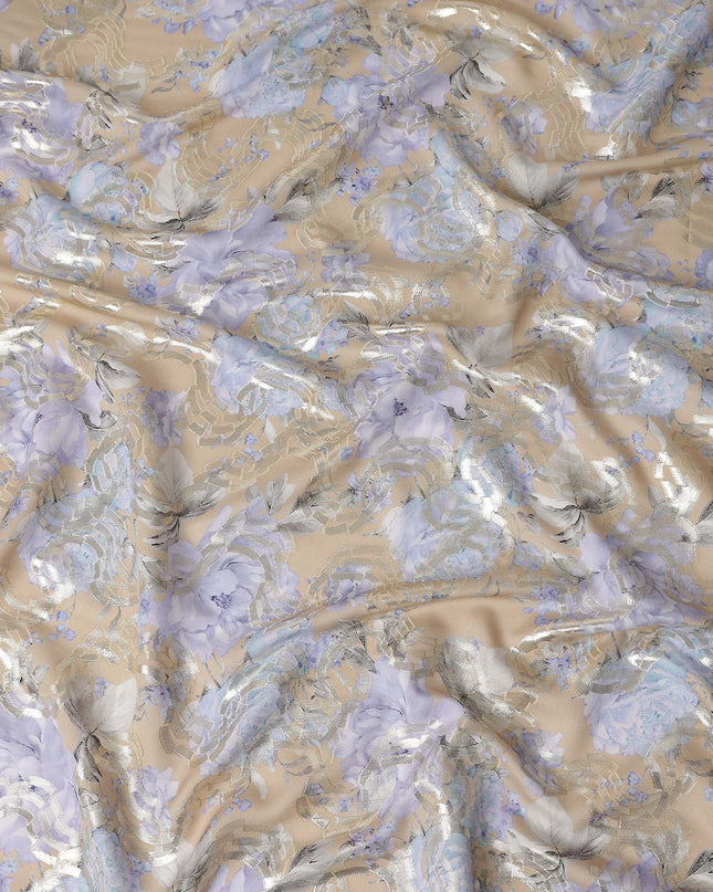 Aqua Teal Multicolor Floral Pure Silk Crepe 140cm
