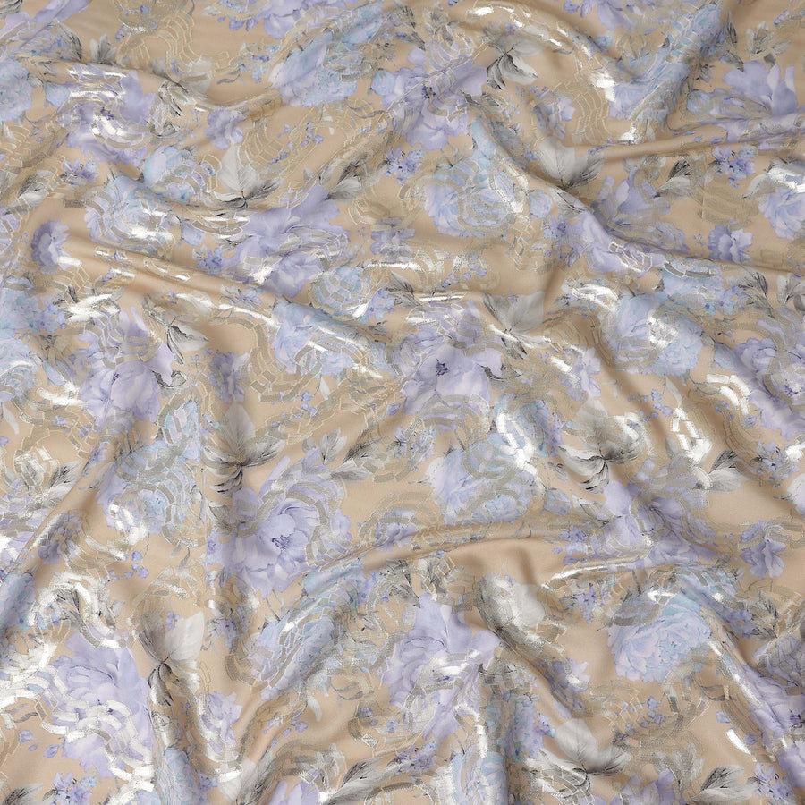 Aqua Teal Multicolor Floral Pure Silk Crepe 140cm