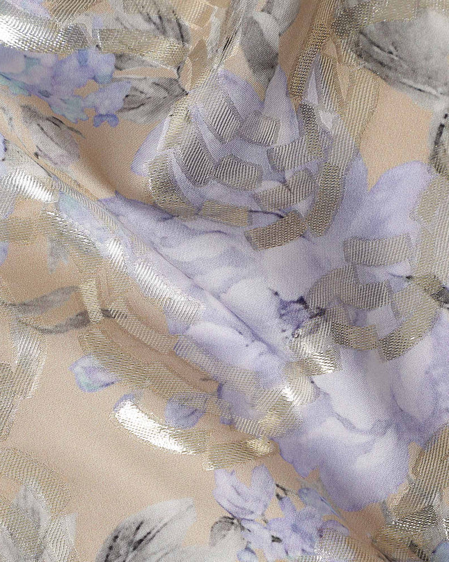 Aqua Teal Multicolor Floral Pure Silk Crepe 140cm