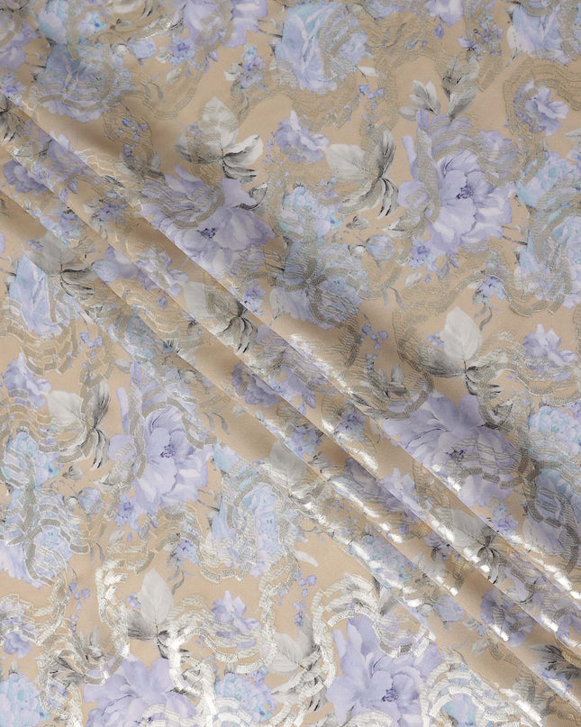 Aqua Teal Multicolor Floral Pure Silk Crepe 140cm