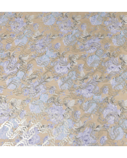 Aqua Teal Multicolor Floral Pure Silk Crepe 140cm