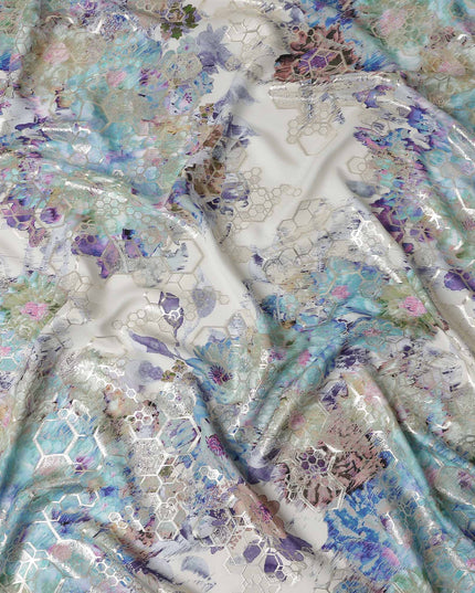 Dusty Rose Floral Metallic Pure Silk Crepe 140cm