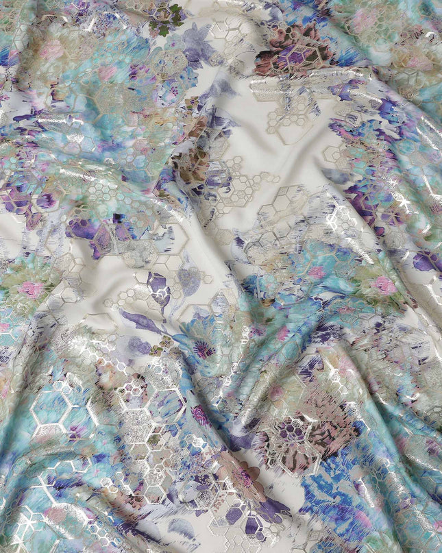 Dusty Rose Floral Metallic Pure Silk Crepe 140cm