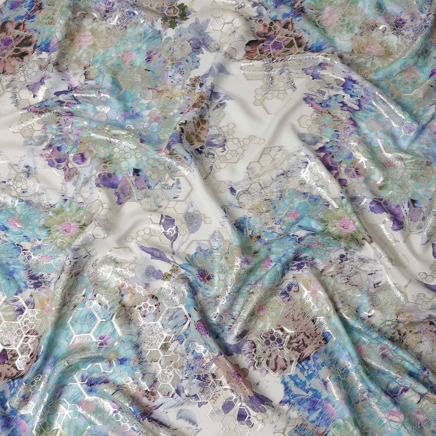 Dusty Rose Floral Metallic Pure Silk Crepe 140cm