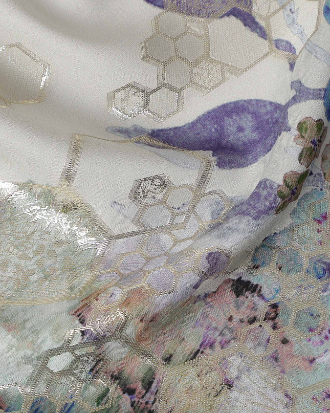 Dusty Rose Floral Metallic Pure Silk Crepe 140cm