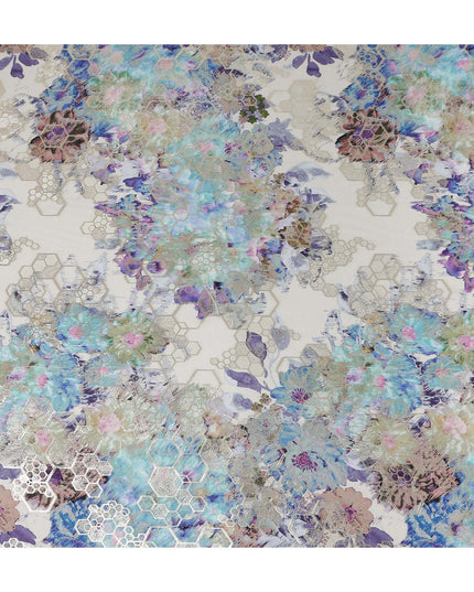 Dusty Rose Floral Metallic Pure Silk Crepe 140cm
