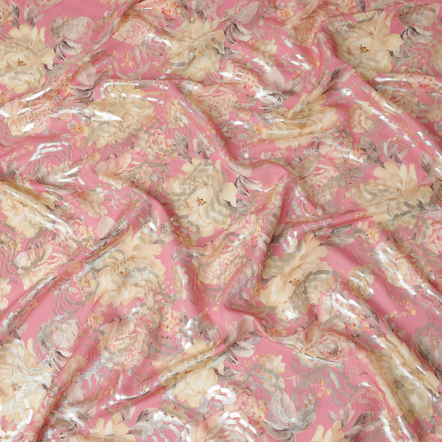 Warm Beige Lavender Floral Pure Silk Crepe 140cm