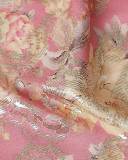 Warm Beige Lavender Floral Pure Silk Crepe 140cm