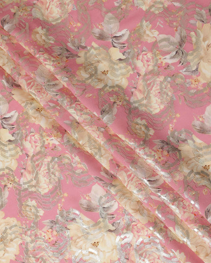 Warm Beige Lavender Floral Pure Silk Crepe 140cm