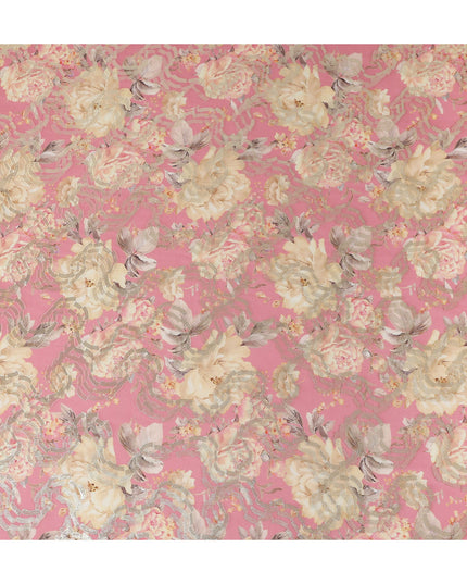 Warm Beige Lavender Floral Pure Silk Crepe 140cm