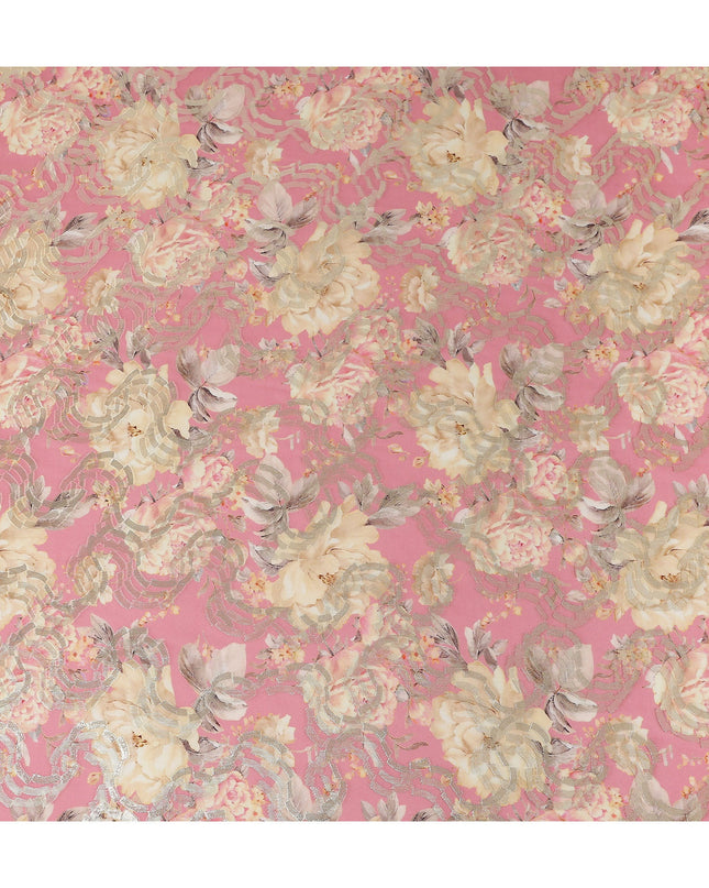 Warm Beige Lavender Floral Pure Silk Crepe 140cm