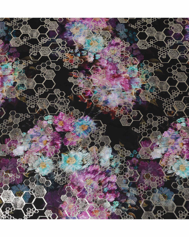 Midnight Black Jewel Floral Pure Silk Crepe 140cm