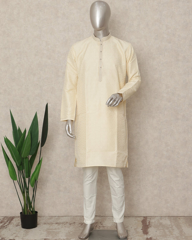 Beige Banarsi Silk Men's Kurta Pajama - D29277
