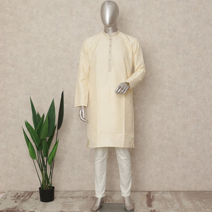 Beige Banarsi Silk Men's Kurta Pajama - D29277